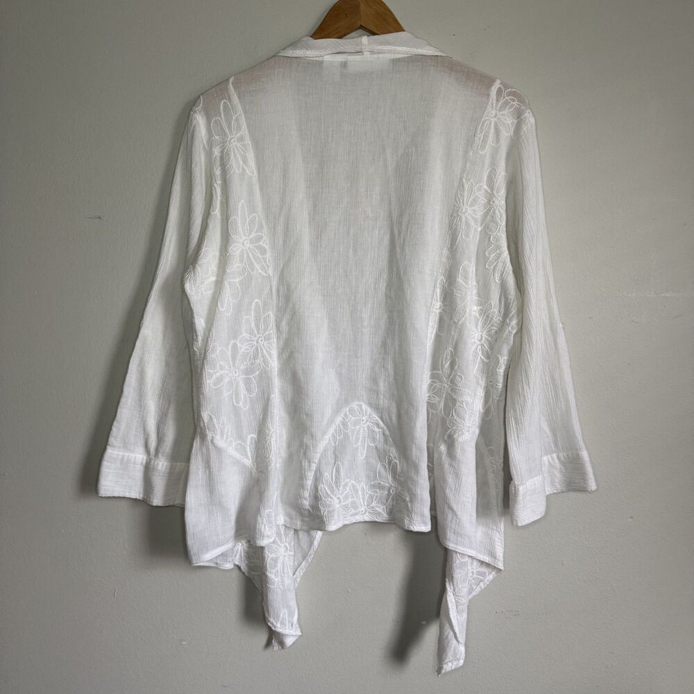 Boho Embroidered Cotton Open Front Cardigan Floral Top XXL White Cottagecore - Picture 10 of 12